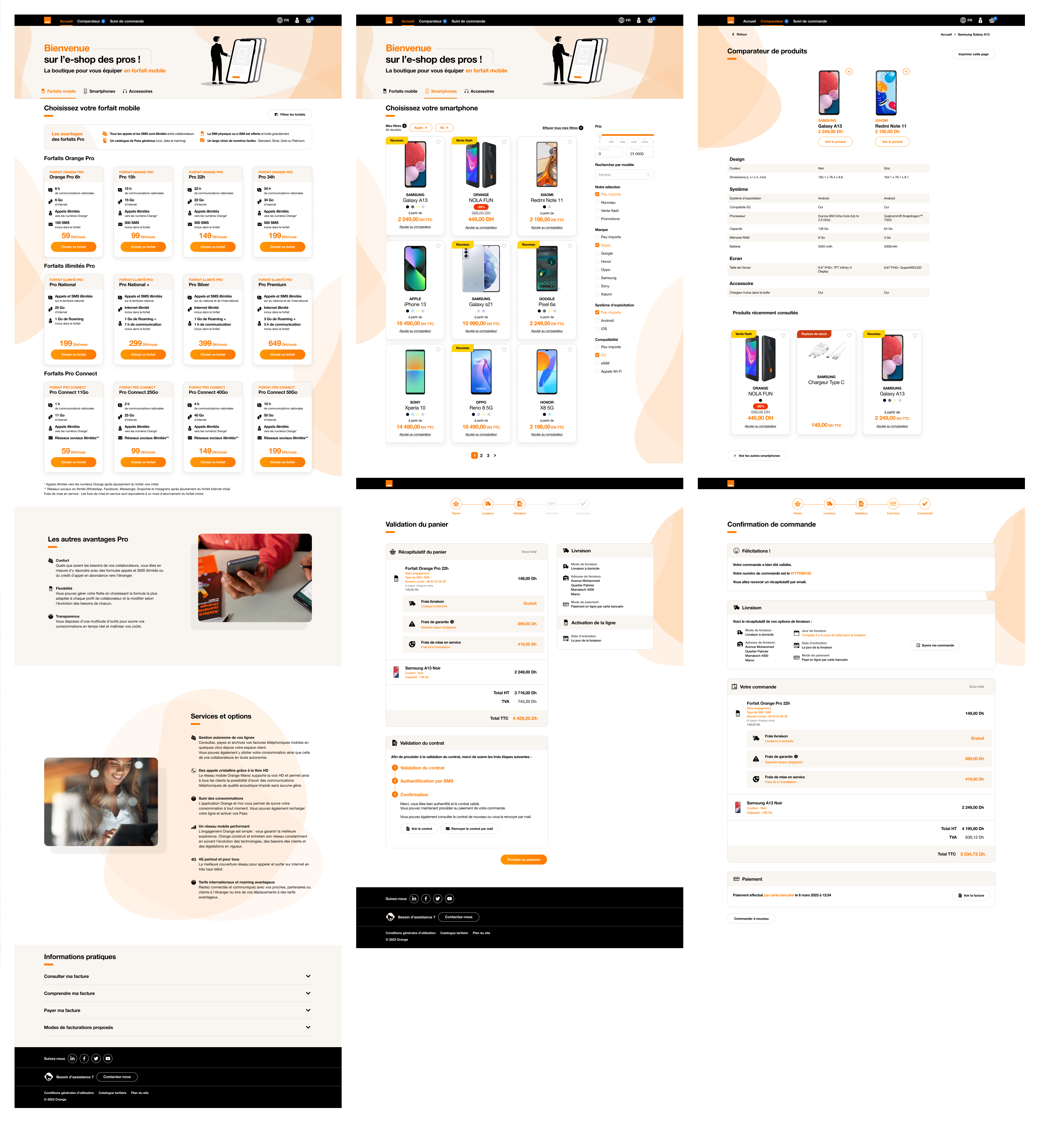 Écrans desktop de l'eshop pro Orange Maroc