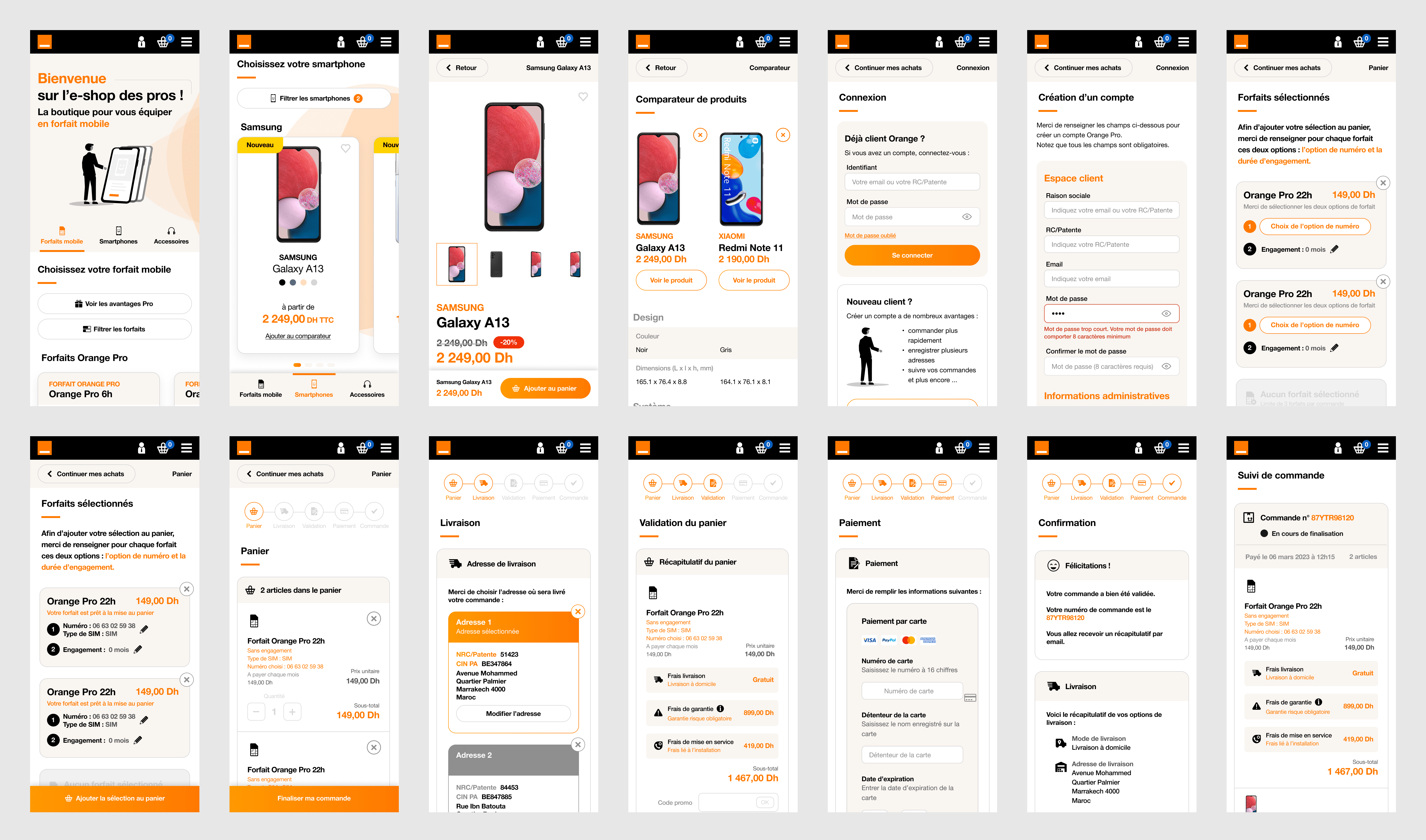 Écrans mobile de l'eshop pro Orange Maroc