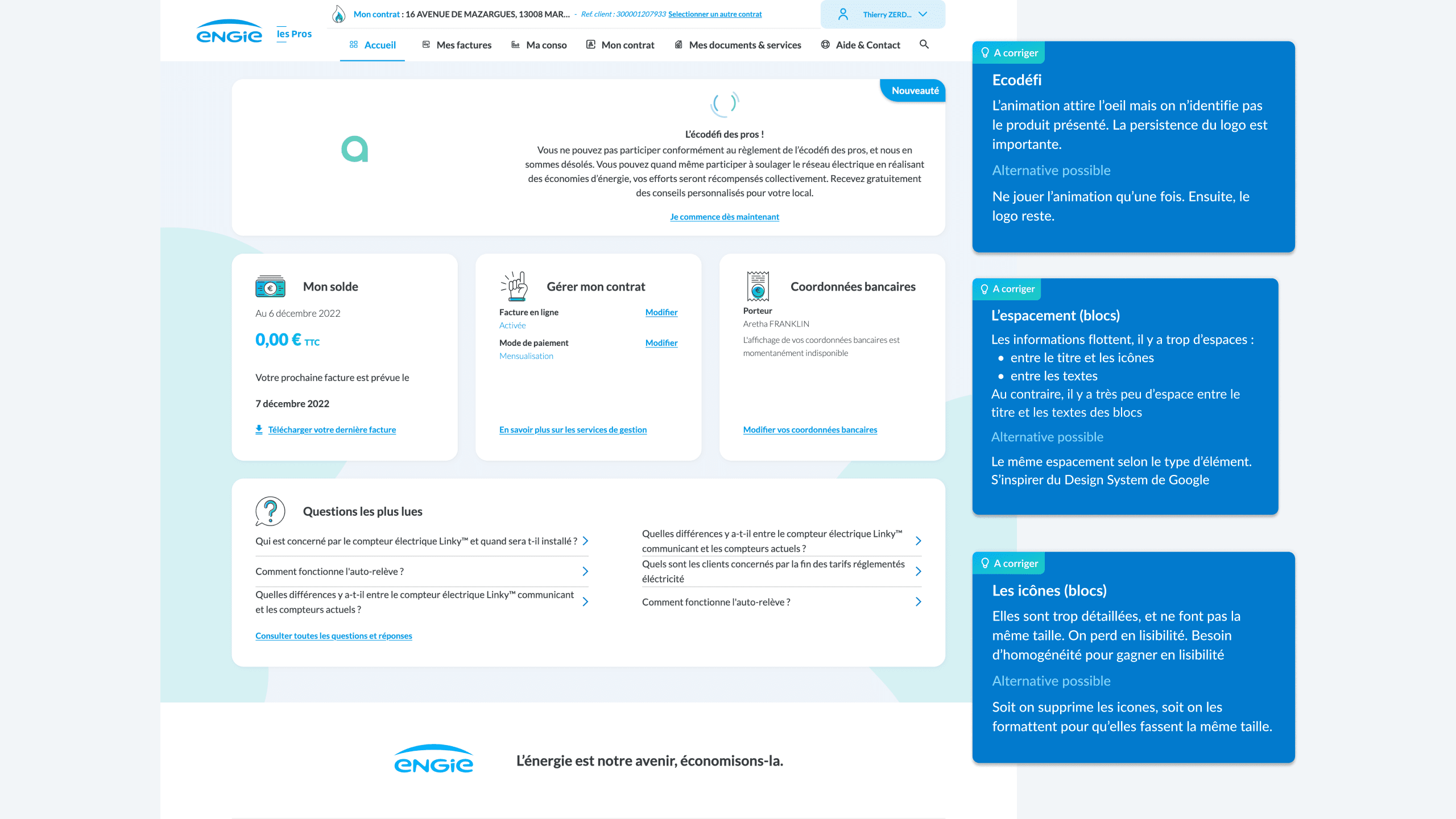 Audit ergonomique de l'espace client Engie Pro