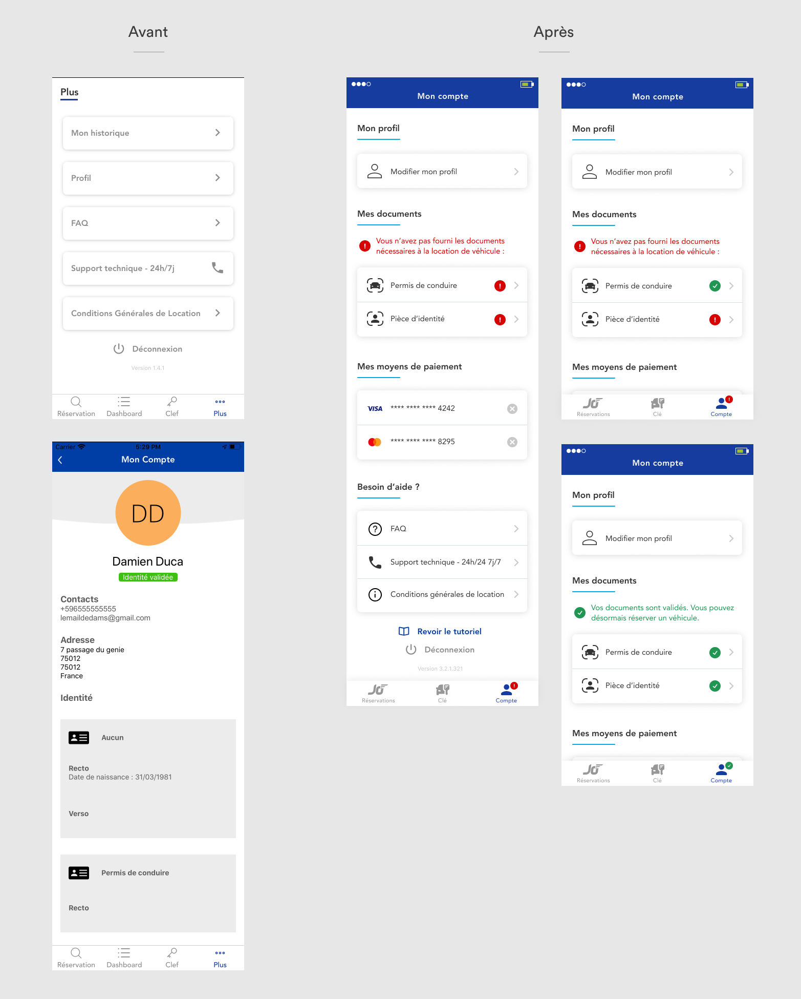 Refonte des écrans du compte utilisateur